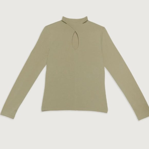 OAK + FORT mockneck top in GREEN - Picture 1 of 2
